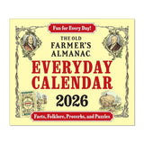 The cover image for The Old Farmer's Almanac Everyday Calendar 2026 featuring iconic Almanac Yellow background and Robert B Thomas and Ben Franklin portraits 