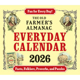 The cover image for The Old Farmer's Almanac Everyday Calendar 2026 featuring iconic Almanac Yellow background and Robert B Thomas and Ben Franklin portraits 