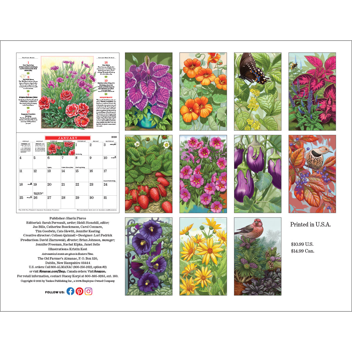 the back of the calendar that shows all of the interior images of garden illustrations