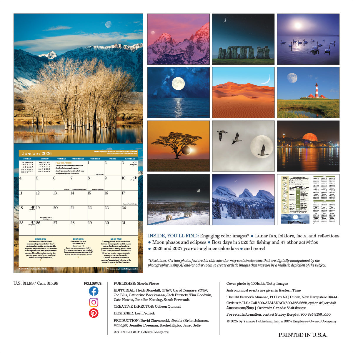 the back cover image of the 2026 Moon Calendar featuring the spread of images in the calendar