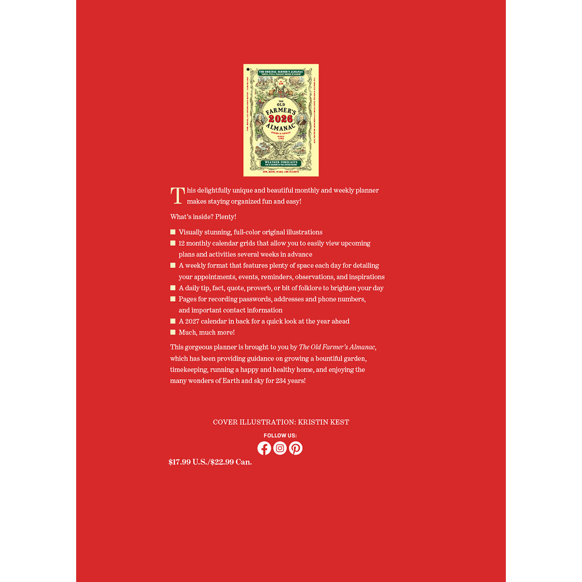 the back cover of the 2026 garden planner outlining features and contents