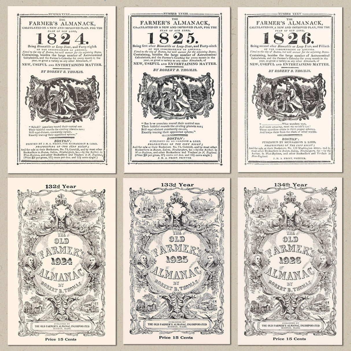 Replica Historic Old Farmer’s Almanac – 6-Edition Set (1824–1926)