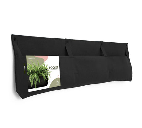 the three pocket wall planter shown at a slight angle to give a feel for the width of the planter in space