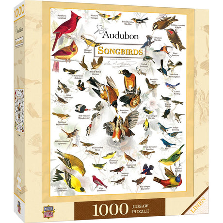 Audubon Society 1000 piece jigsaw puzzle, Songbirds, pictures with name of bird.