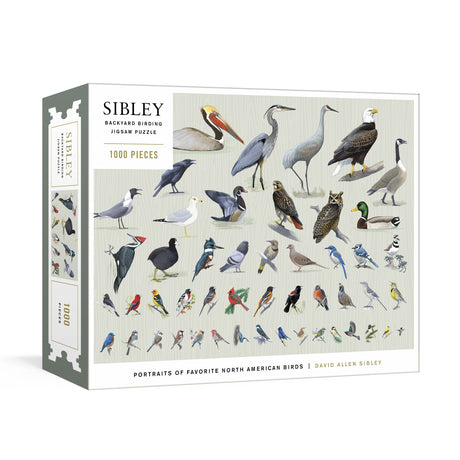 Sibley Backyard Birding puzzle box with bird illustrations on a white background