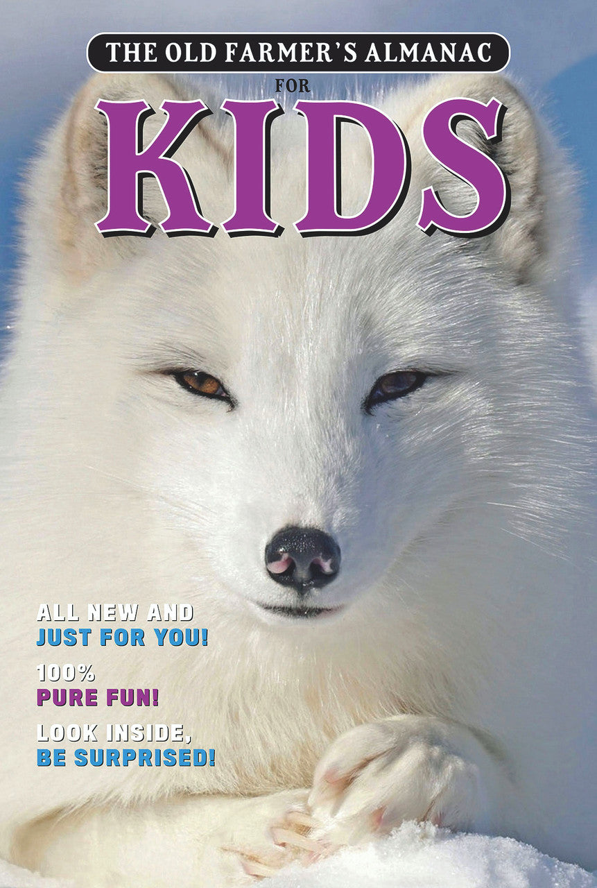 the cover art for the Almanac for Kids with photo of white arctic fox