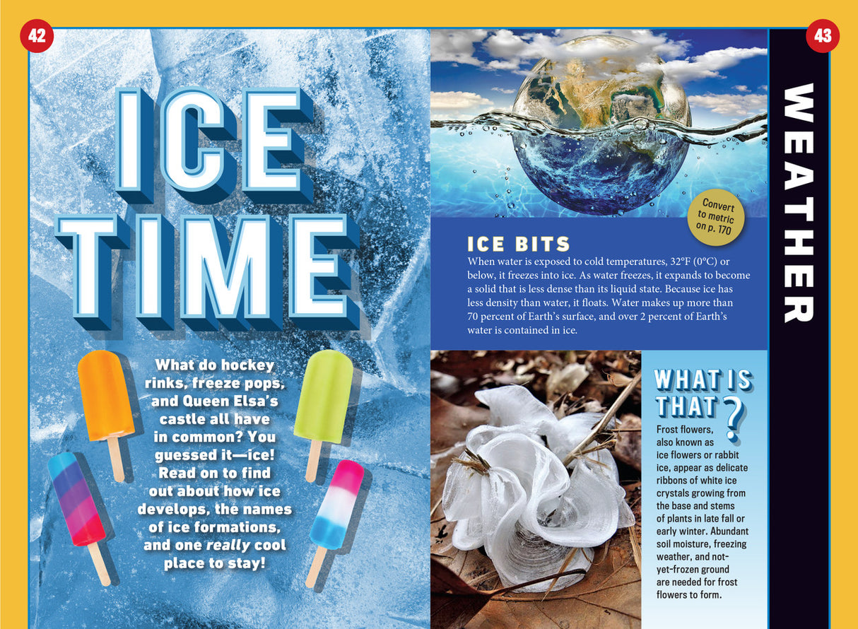 an article titled "Ice Time" with images of ice bits, frost flowers, and popsicles