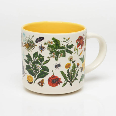 Mug with floral and botanical design on a white background