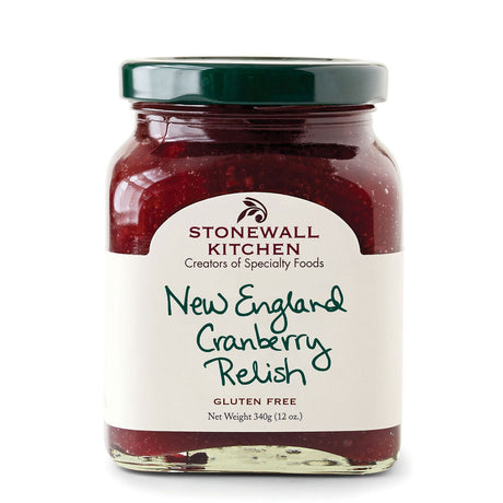 a jar of new england cranberry relish against a white background