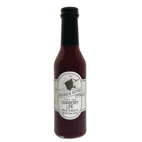 a tall slender bottle of cape cod cranberry lime hot sauce