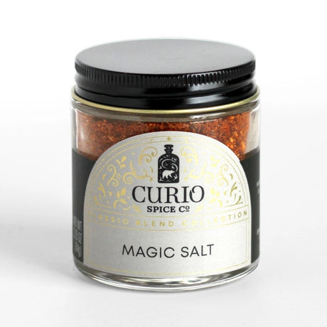 a jar of curio spice magic salt against a white background