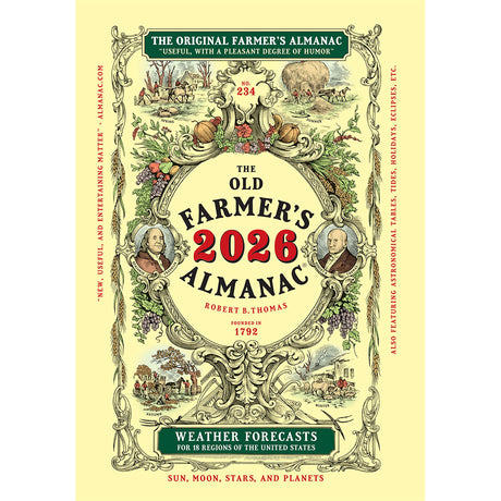 Cover of The Old Farmer's Almanac for 2026 with decorative elements and text.