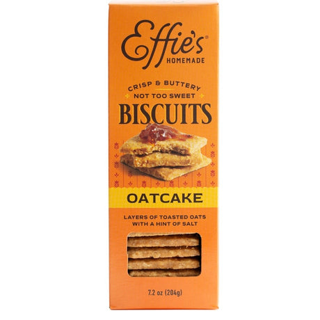 Effie's Oatcakes in orange box with window showing the biscuits