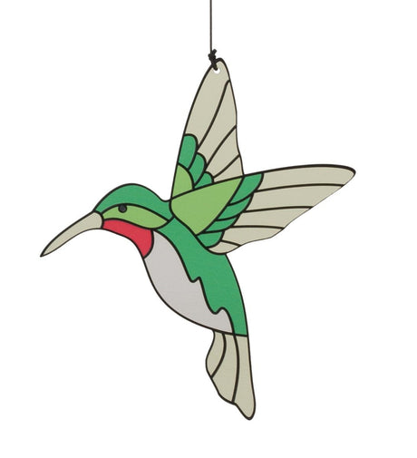 close up of the  stained glass style hummingbird sail