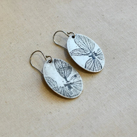 Hydrangea Oval Earrings - Brass or Sterling Silver