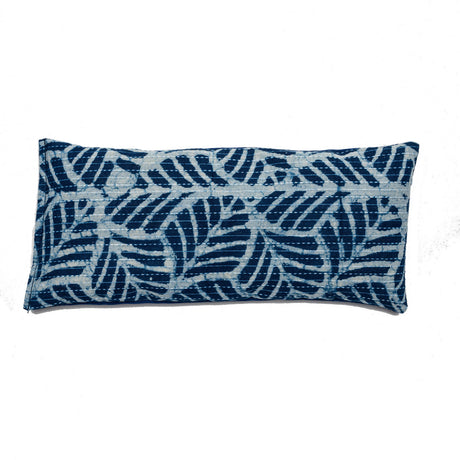 a close up of the repeated palm pattern of the Palm Indigo Eye Pillow