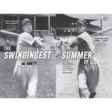 Joe DiMaggio and Ted Williams in vintage uniforms with text about a 'Swingingest Summer of All Time'.