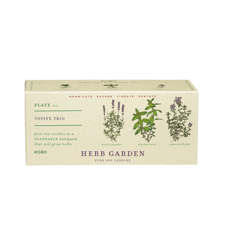 Box of Herb Garden candles with plant illustrations on a white background