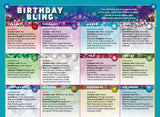 a chart with each month of the year and corresponding birthstones titled "Birthday Bling"