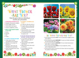 an interior spread with images of flowers and a quiz titled "What Flower are You?"