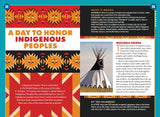 an interior spread with indigenous art and a photo of a teepee with an article titled "A day to honor indigenous peoples"
