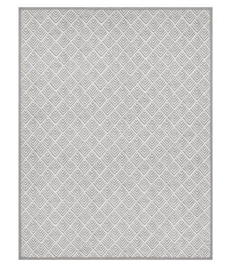 The front of the Oyster Cove Diamonds Grey blanket showing the full size and white and grey color scheme