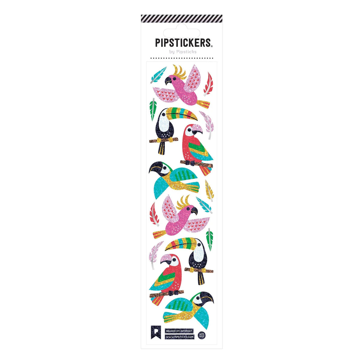 Sheet of colorful parrot stickers by PipStickers on a white background