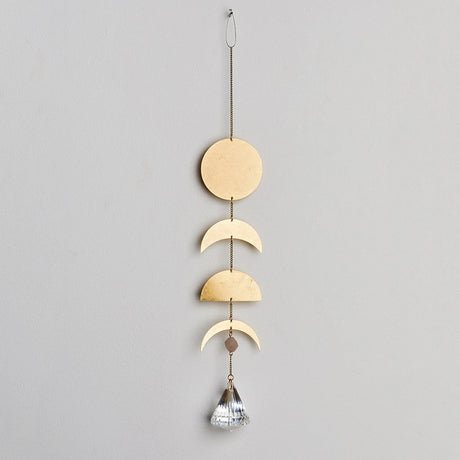 a full length view of the moon phase suncatcher showing the full chain length and hook at the top