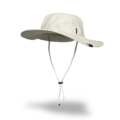 The Venture Sun Hat floating in space to show the full brim and length of the chin string