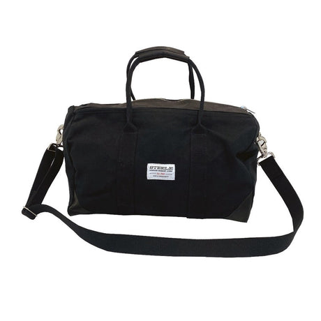a frontal view of the black weekender bag